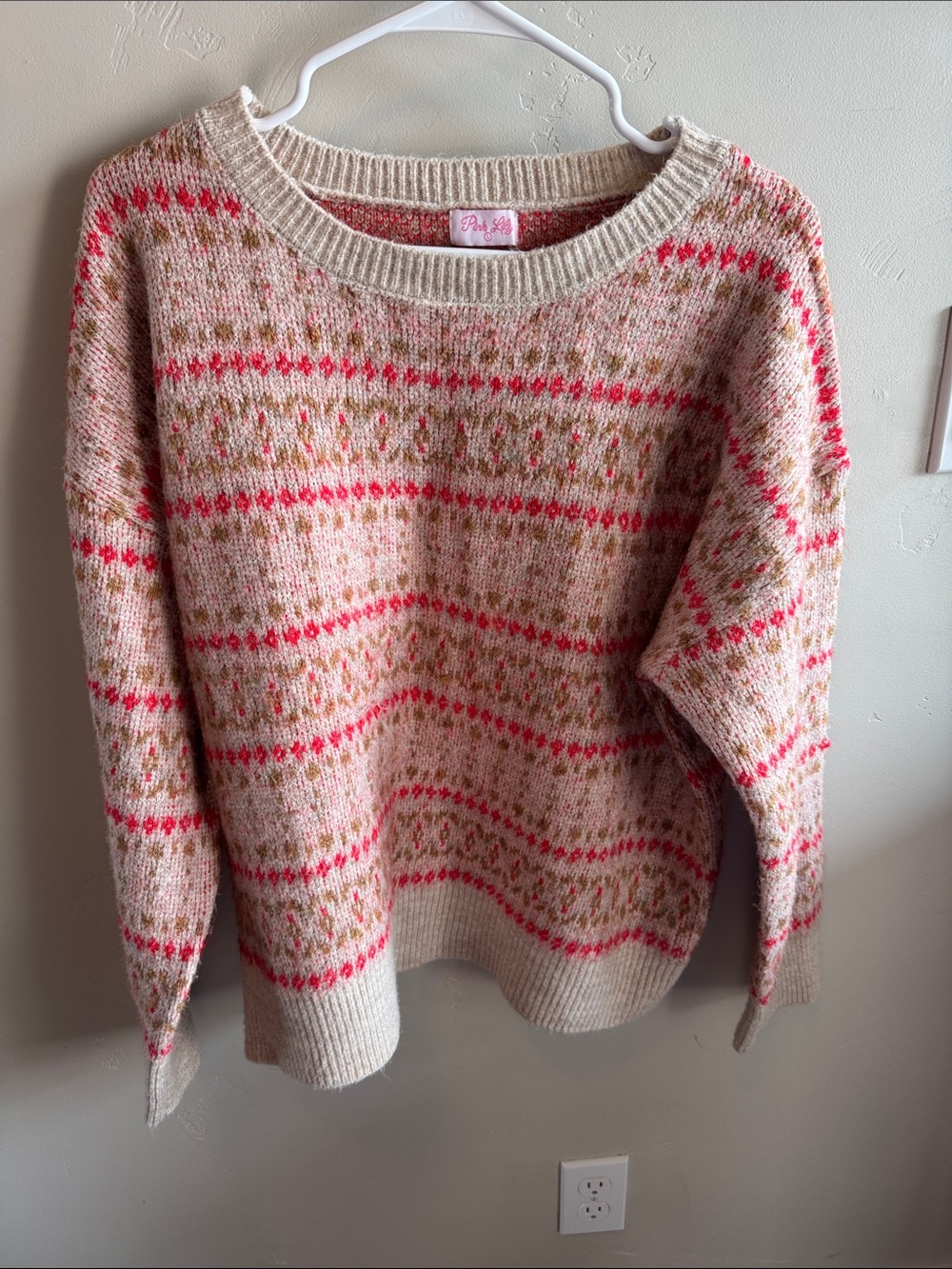Pink Lily sweater Crewneck Sweater size large